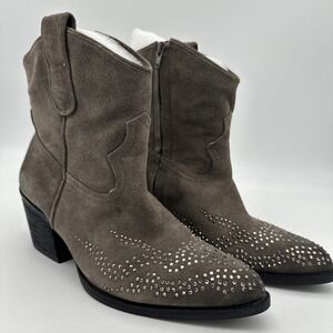 Reba Smokey Gray Suede Western Cowboy Rhinestone Boot Sz 8M EUC